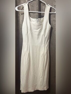 BIRD Bruton Street White Shift Midi Dress Cocktail Bridal Formal Quiet Luxury
